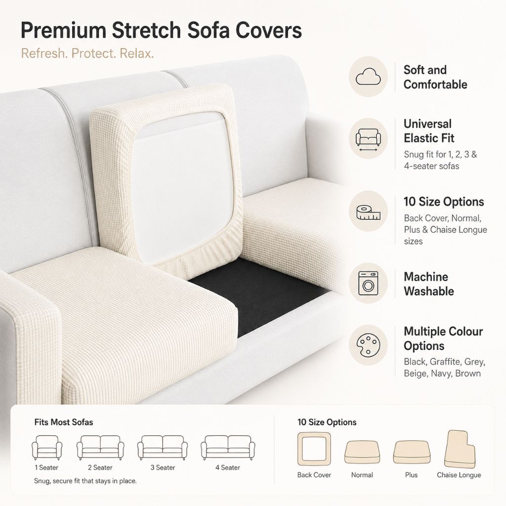 Stretchable Couch Slipcover for Pets – Machine Washable Furniture Protector for Living Room Sofas, Armchairs & Sectionals – 1-4 Seat | Thomler
