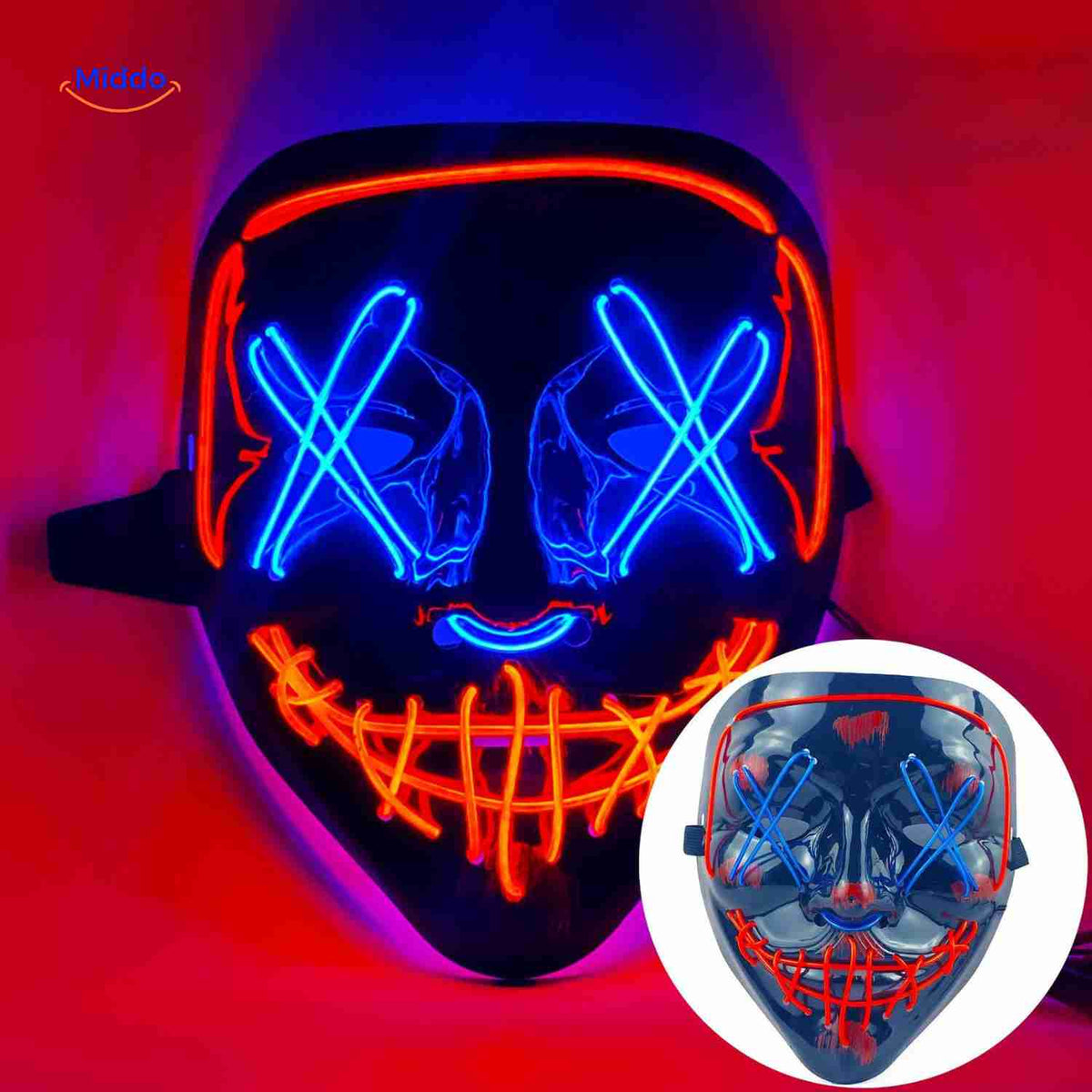 Illuminated Horror Face Mask – LED Electroluminescent Wire, 4 Light Modes, Foam-Padded for Comfortable Wear at Parties, Festivals & Cosplay | Thomler
