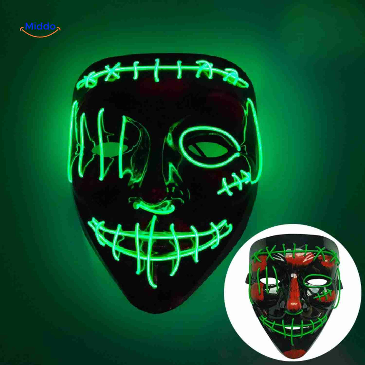 Illuminated Horror Face Mask – LED Electroluminescent Wire, 4 Light Modes, Foam-Padded for Comfortable Wear at Parties, Festivals & Cosplay | Thomler