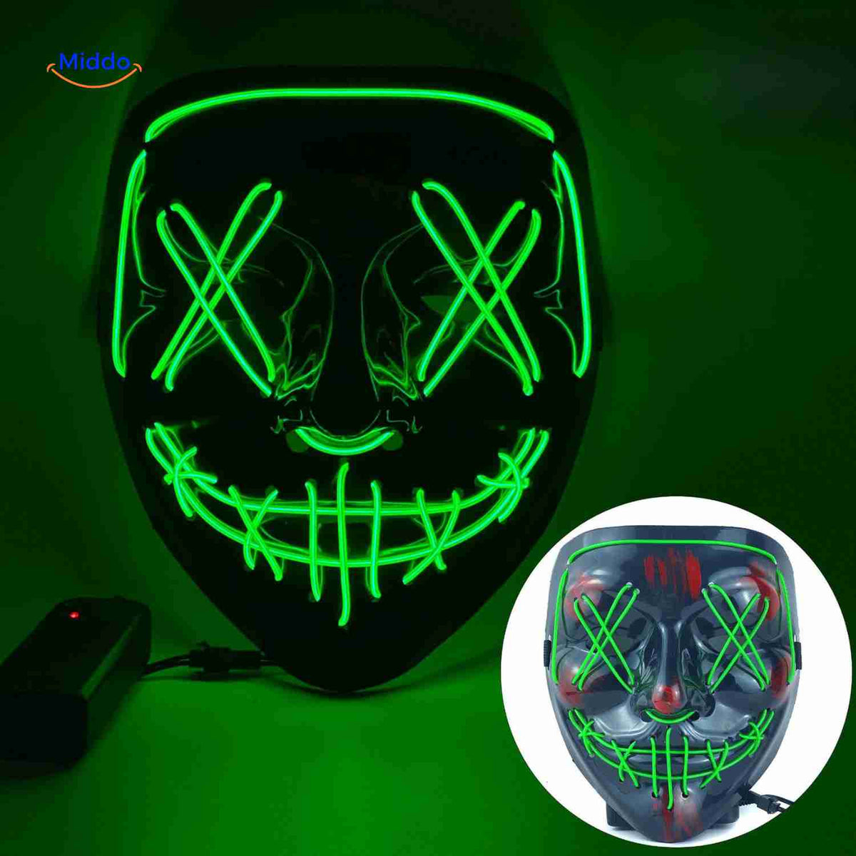 Illuminated Horror Face Mask – LED Electroluminescent Wire, 4 Light Modes, Foam-Padded for Comfortable Wear at Parties, Festivals & Cosplay | Thomler