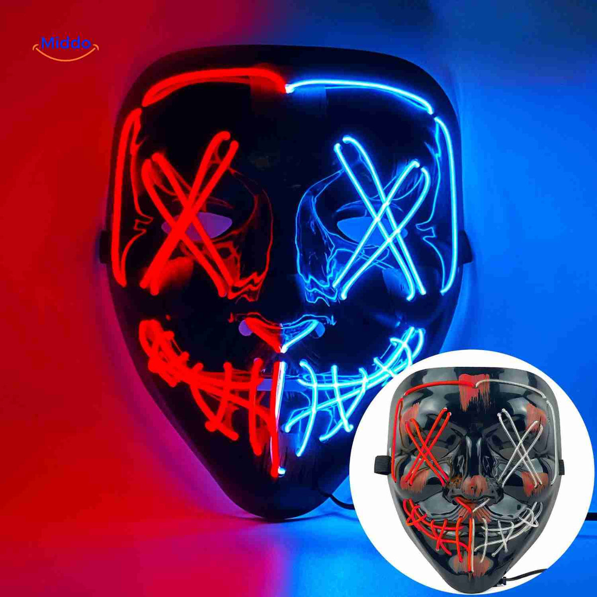 Illuminated Horror Face Mask – LED Electroluminescent Wire, 4 Light Modes, Foam-Padded for Comfortable Wear at Parties, Festivals & Cosplay | Thomler