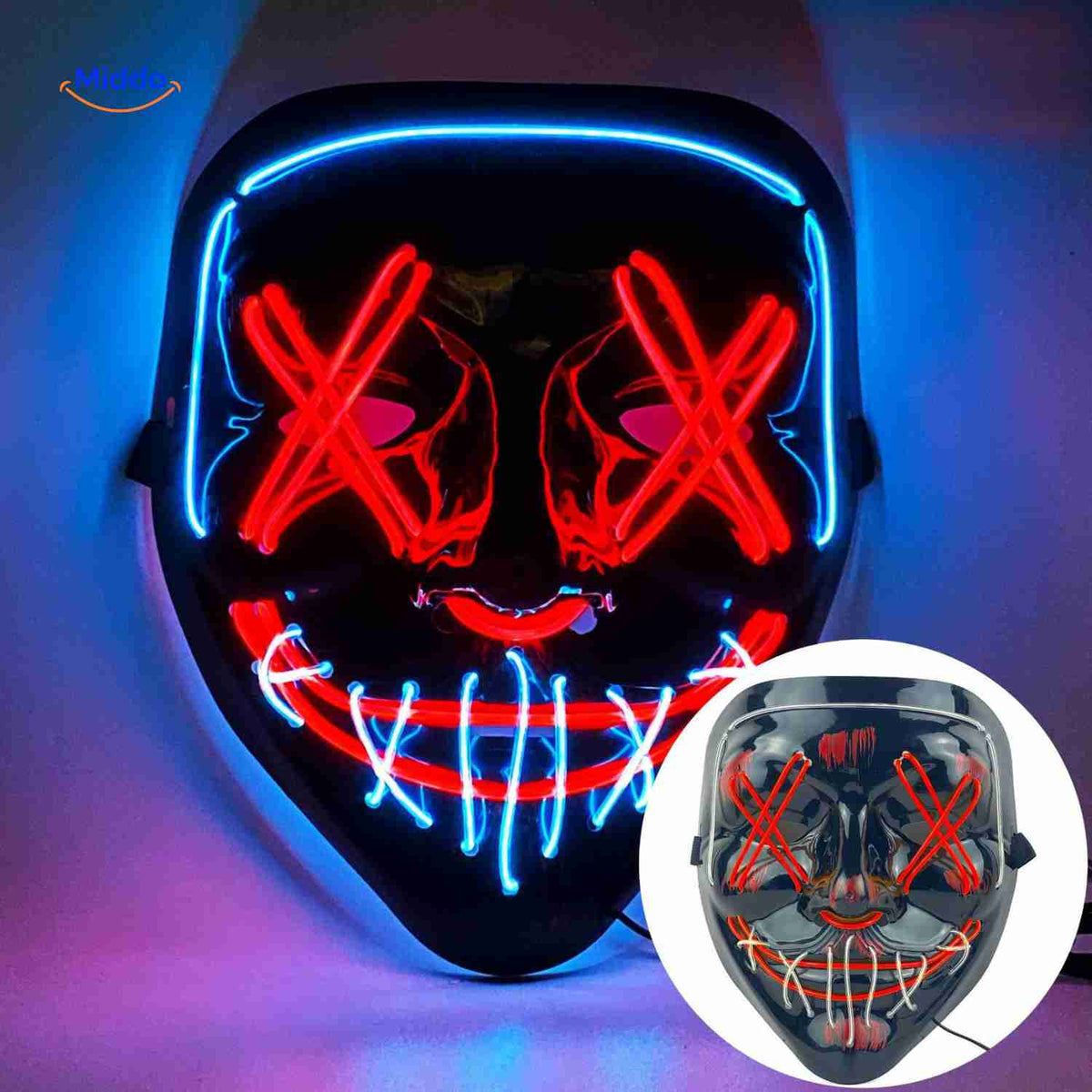 Illuminated Horror Face Mask – LED Electroluminescent Wire, 4 Light Modes, Foam-Padded for Comfortable Wear at Parties, Festivals & Cosplay | Thomler