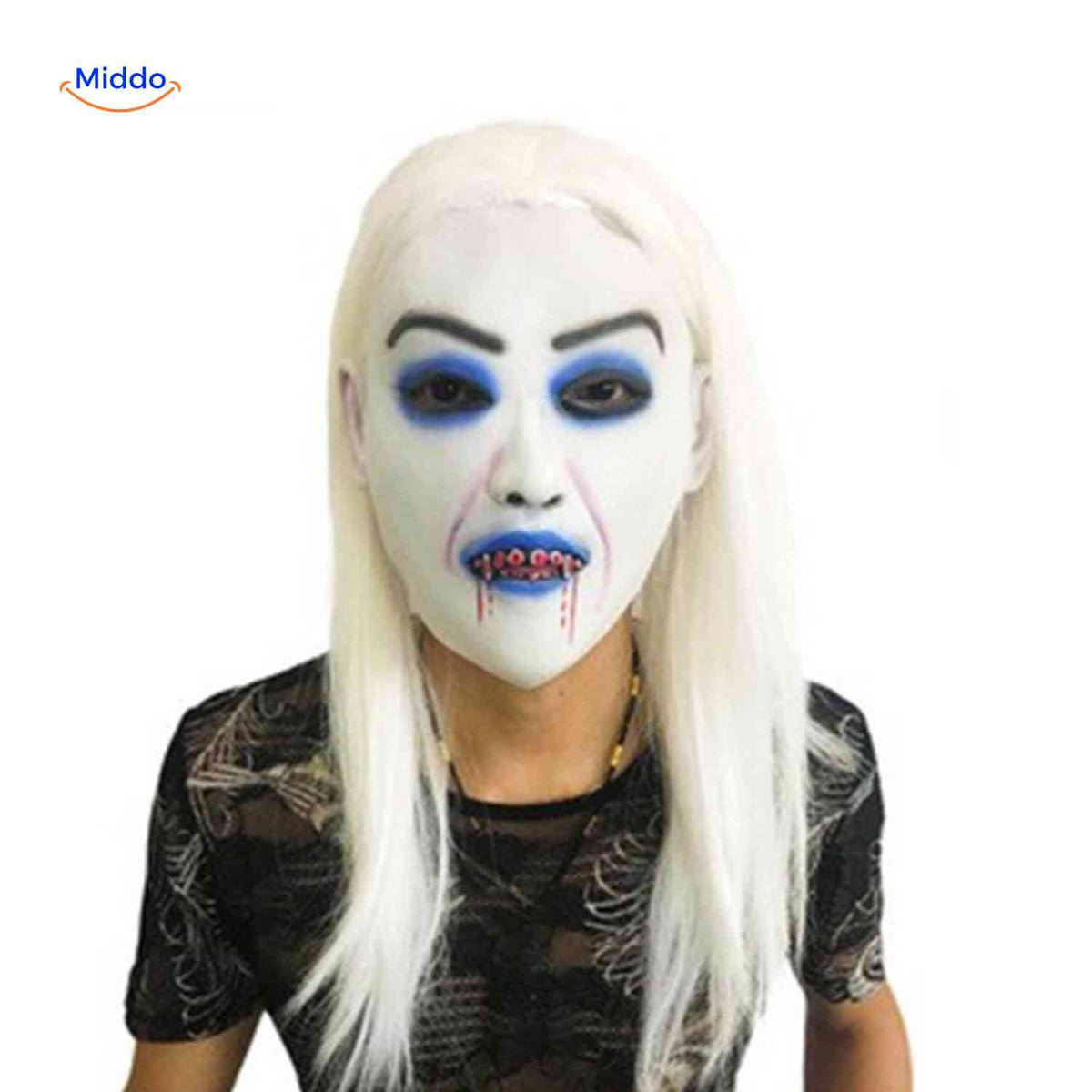Creepy Horror Character Mask with Long Synthetic Hair for Halloween & Haunted Houses | Thomler
