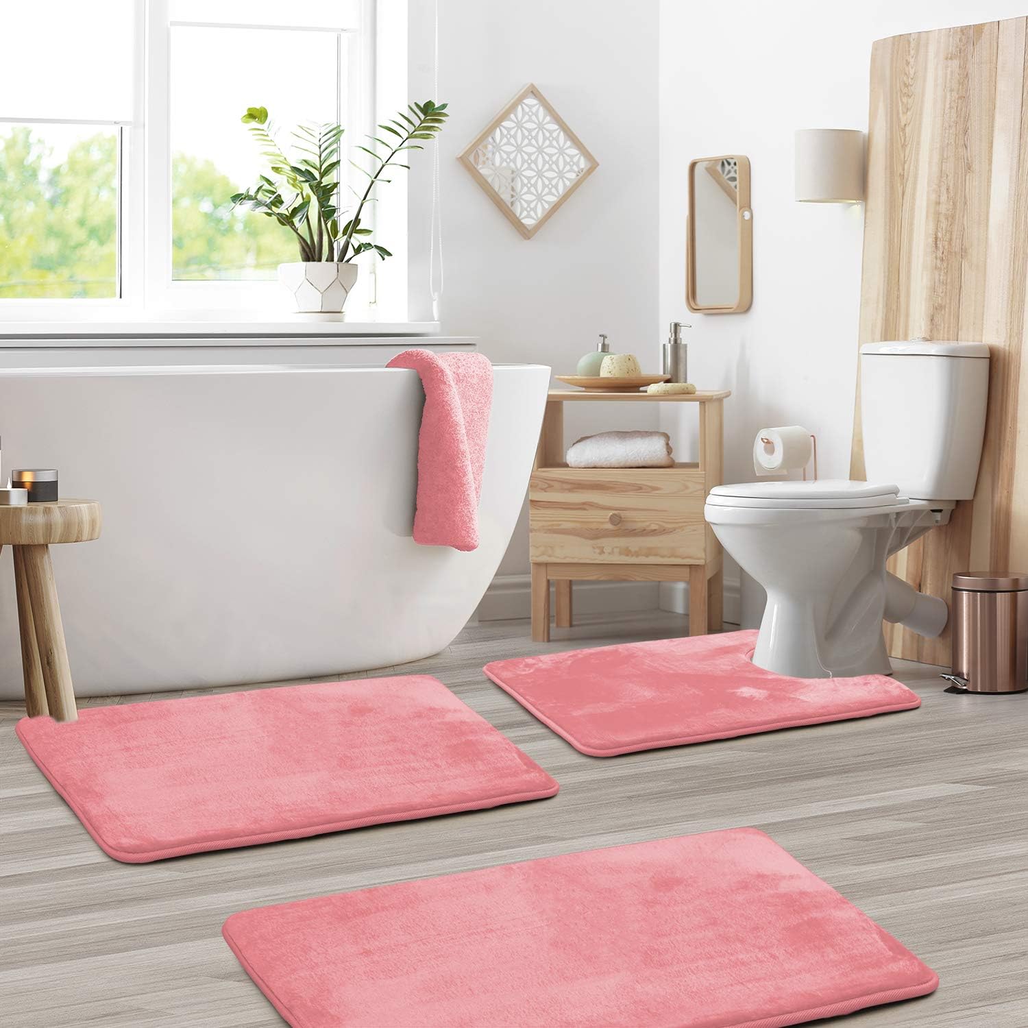 Bath Mat Set Memory Foam Velvet 50.0 x 80.0 cm Grey Non Slip Bathroom Floor Mats Absorbent Toilet Rug Set | Thomler