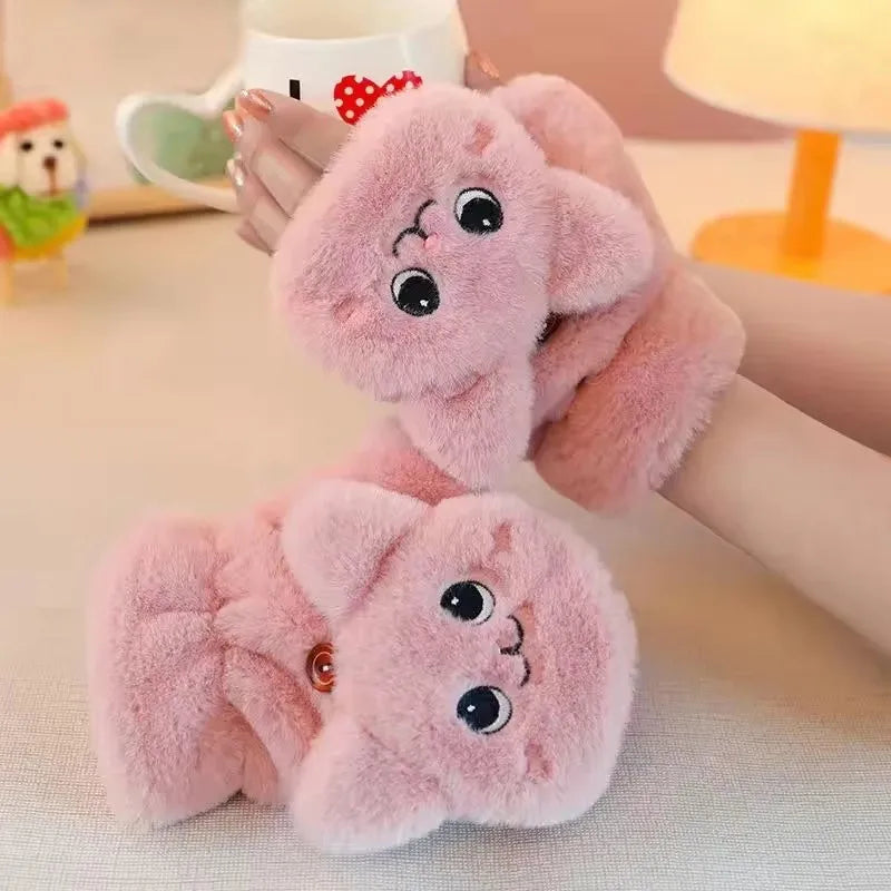 Convertible Mitten Gloves with Fuzzy Animal Design – Winter Hand Warmers for Women & Teens | Thomler