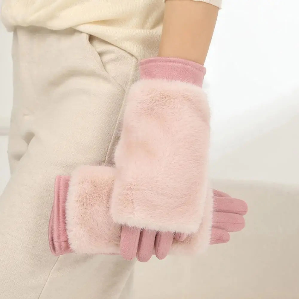 Faux-Suede Winter Gloves with Real Rabbit Fur Cuff for Men & Women – Touchscreen Fingertips, Windproof Lining – Warm Cold-Weather Handwear | Thomler