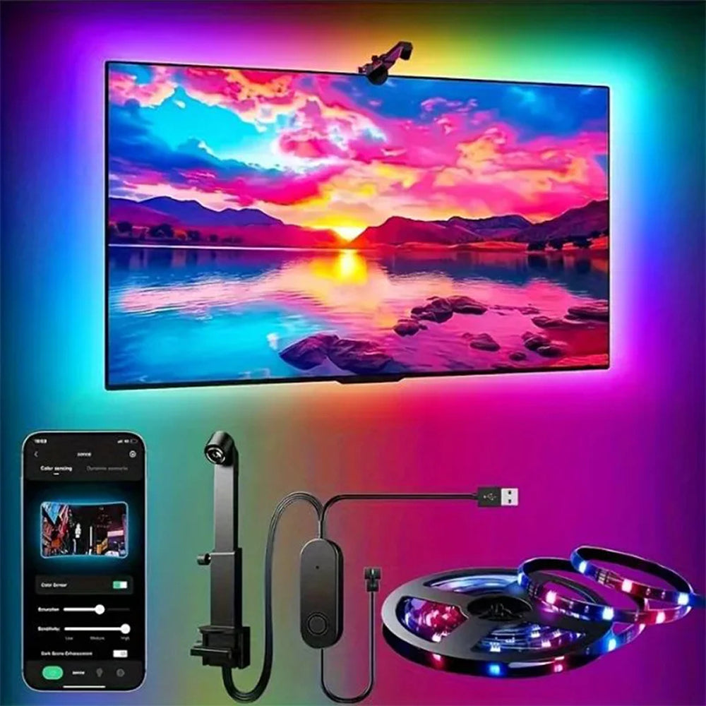 Smart RGBIC LED Bias Lighting for 55-75 inch TVs with Camera-Driven Color Matching and Bluetooth App Control | Thomler