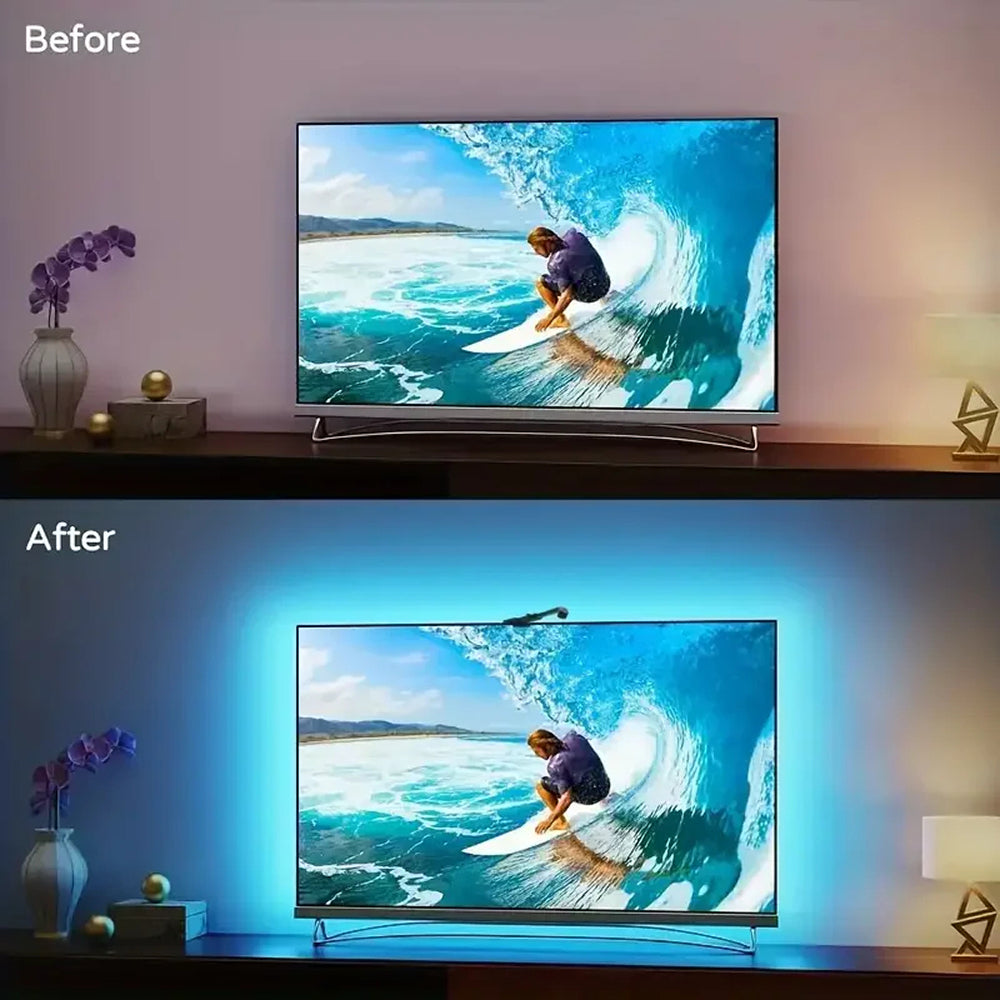 Smart RGBIC LED Bias Lighting for 55-75 inch TVs with Camera-Driven Color Matching and Bluetooth App Control | Thomler