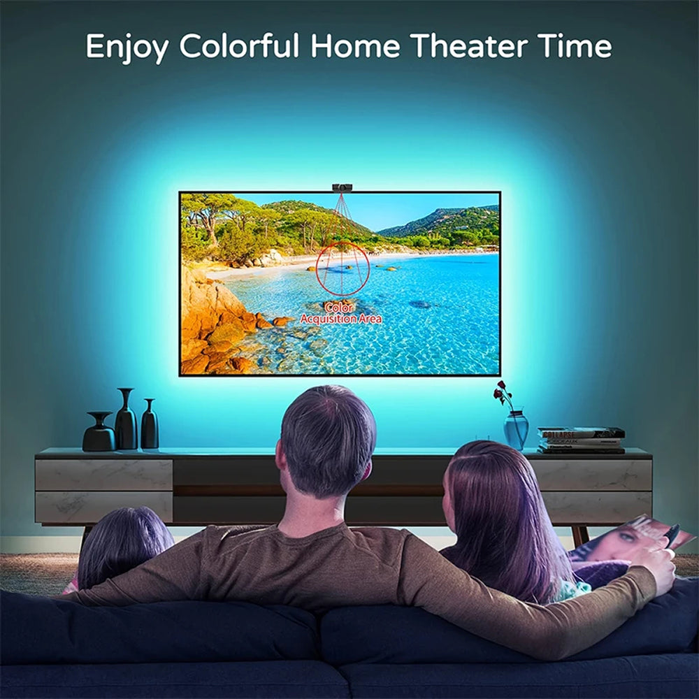 Smart RGBIC LED Bias Lighting for 55-75 inch TVs with Camera-Driven Color Matching and Bluetooth App Control | Thomler