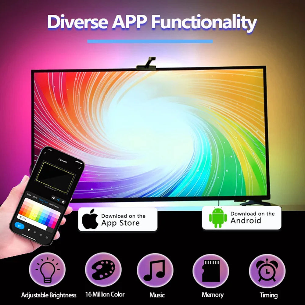 Smart RGBIC LED Bias Lighting for 55-75 inch TVs with Camera-Driven Color Matching and Bluetooth App Control | Thomler