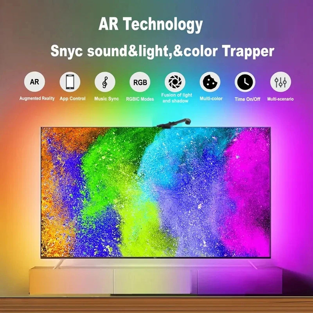 Smart RGBIC LED Bias Lighting for 55-75 inch TVs with Camera-Driven Color Matching and Bluetooth App Control | Thomler