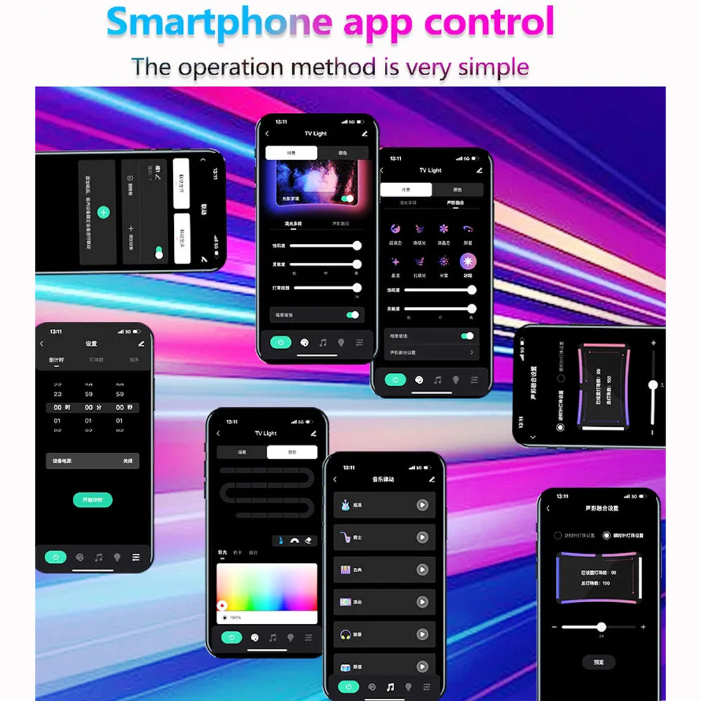 Smart RGBIC LED Bias Lighting for 55-75 inch TVs with Camera-Driven Color Matching and Bluetooth App Control | Thomler