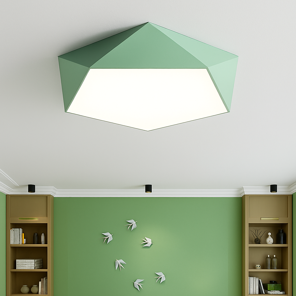 Angular Metal Ceiling Light Fixture with LED Bulbs Included – Surface Mount, Dimmable Remote Control for Bedroom, Dining Room, Hallway | Thomler