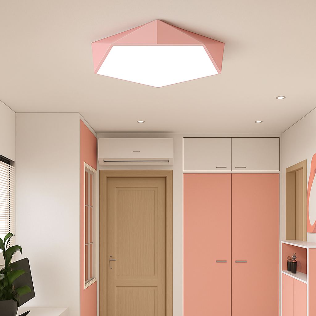 Angular Metal Ceiling Light Fixture with LED Bulbs Included – Surface Mount, Dimmable Remote Control for Bedroom, Dining Room, Hallway | Thomler