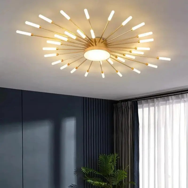 Ceiling Lamp Aluminium 128.0 cm Gold Living Room LED Sunburst Light Modern Scandinavian Lounge Lighting Fixture | Thomler