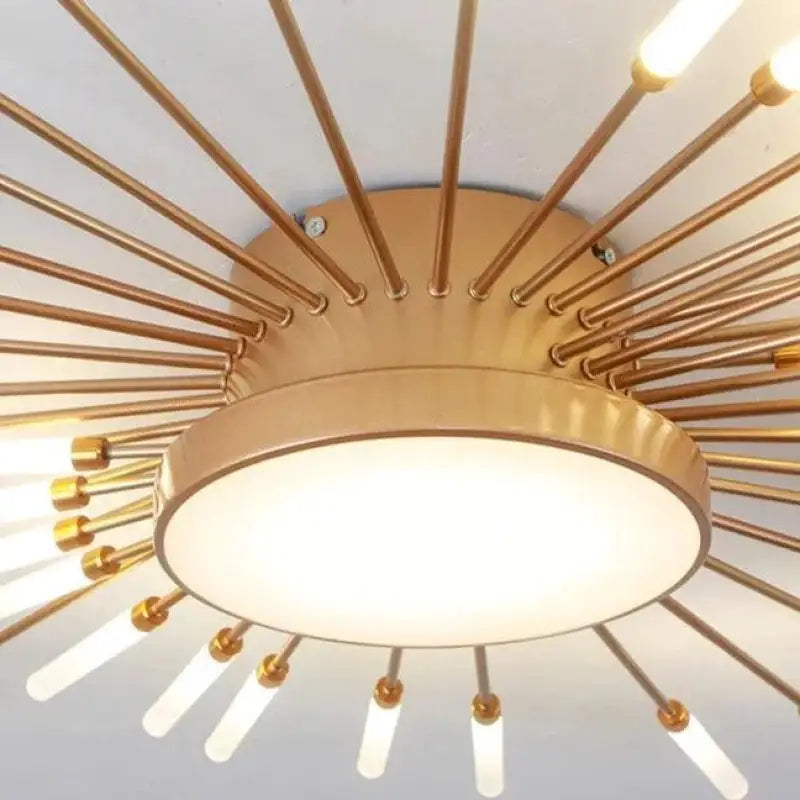 Ceiling Lamp Aluminium 128.0 cm Gold Living Room LED Sunburst Light Modern Scandinavian Lounge Lighting Fixture | Thomler