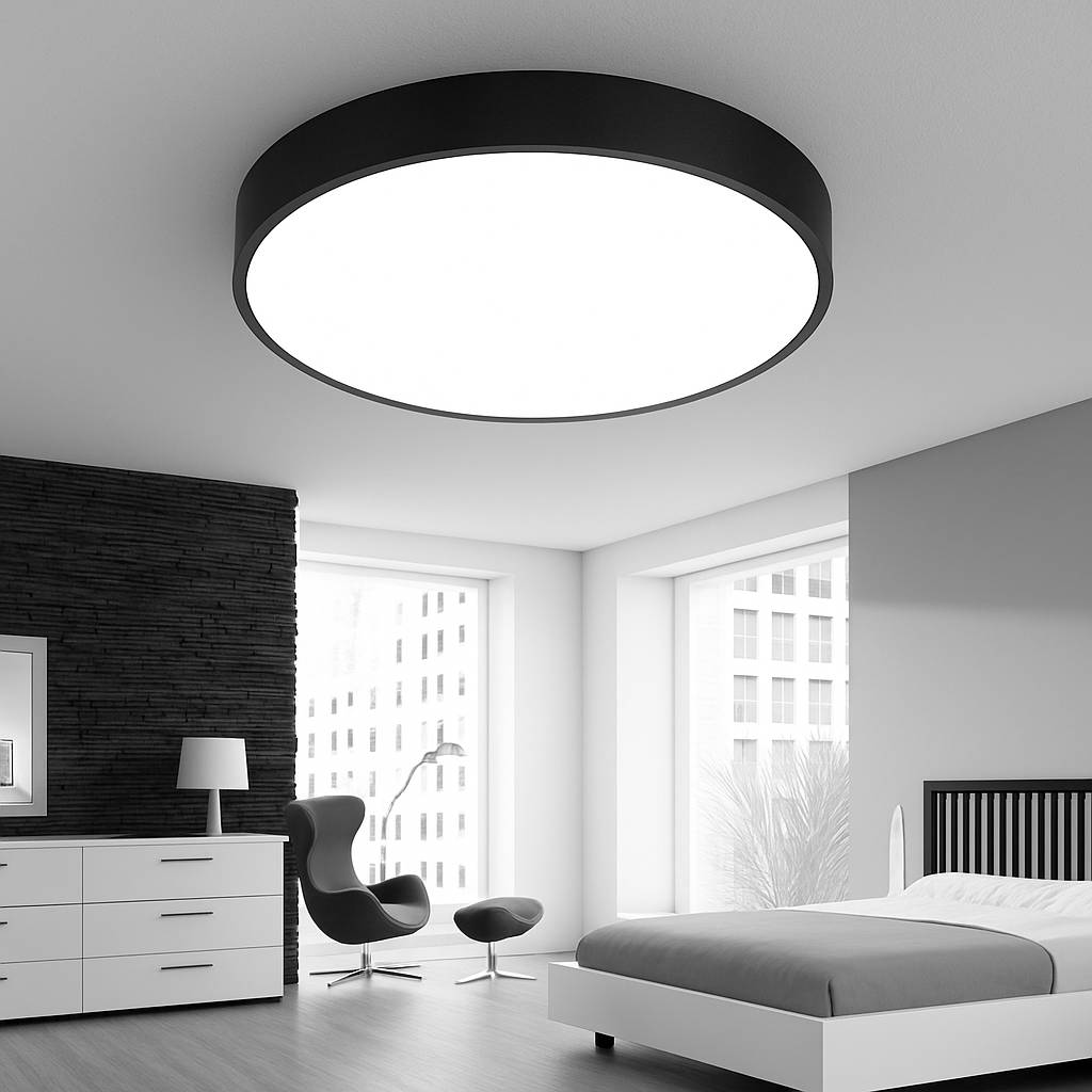 Ceiling Light Iron Frosted Glass 60.0 cm Black White Dimmable Living Room Bedroom Kitchen Ultra Flat LED Ceiling Lamp | Thomler