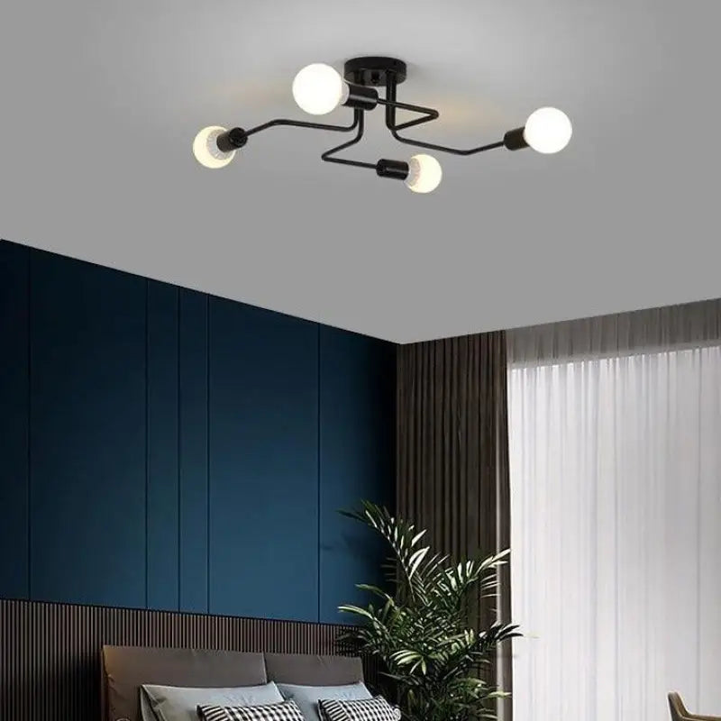 Ceiling Light Aluminium 120.0 cm x 52.0 cm Black Modern Living Room Dining Room LED Fixture 8 Light Semi Flush Mount | Thomler