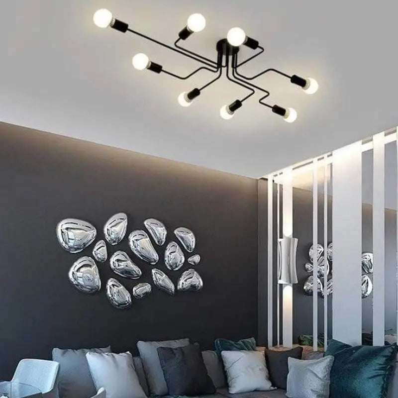 Ceiling Light Aluminium 120.0 cm x 52.0 cm Black Modern Living Room Dining Room LED Fixture 8 Light Semi Flush Mount | Thomler