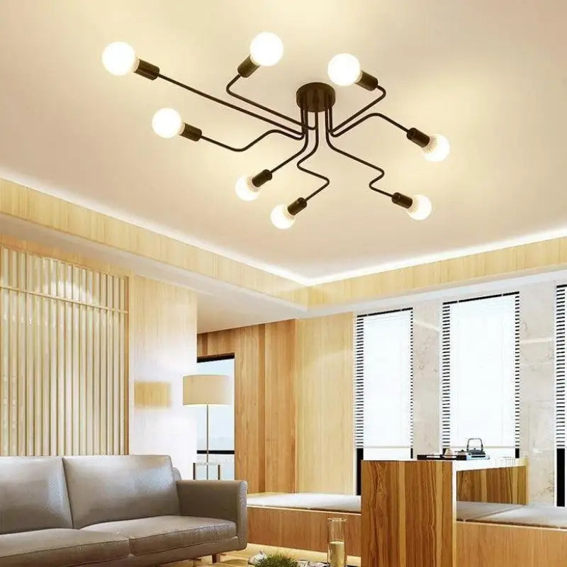 Ceiling Light Aluminium 120.0 cm x 52.0 cm Black Modern Living Room Dining Room LED Fixture 8 Light Semi Flush Mount | Thomler