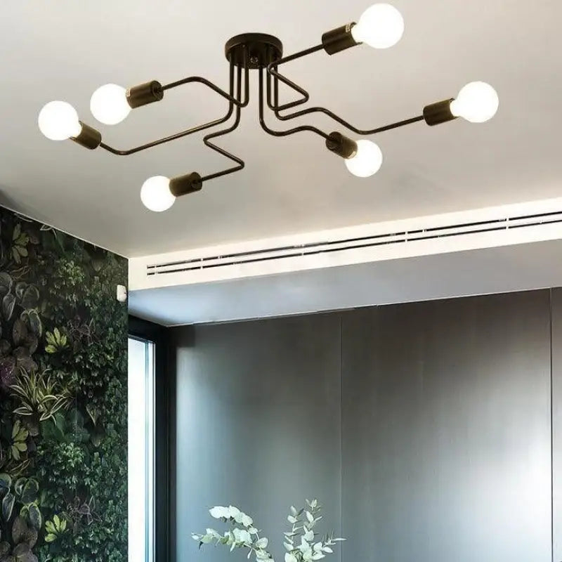 Ceiling Light Aluminium 120.0 cm x 52.0 cm Black Modern Living Room Dining Room LED Fixture 8 Light Semi Flush Mount | Thomler