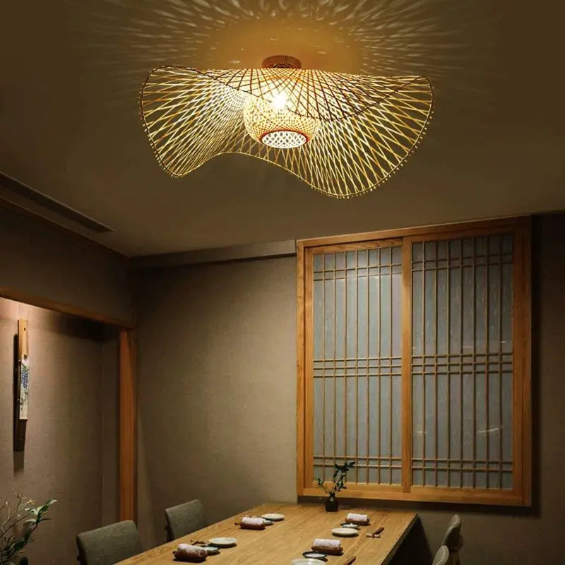 Pendant Light Rattan Bamboo 45.0 cm Natural Beige Dining Room Bohemian Hanging Ceiling Lamp E27 Woven Shade | Thomler