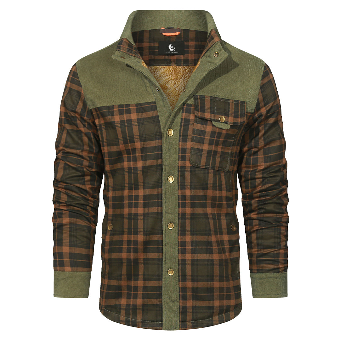 Checkered Overshirt for Men – Button-Front Cotton Blend Shacket in Forest Green – Casual Layering Piece for Fall & Winter | Thomler