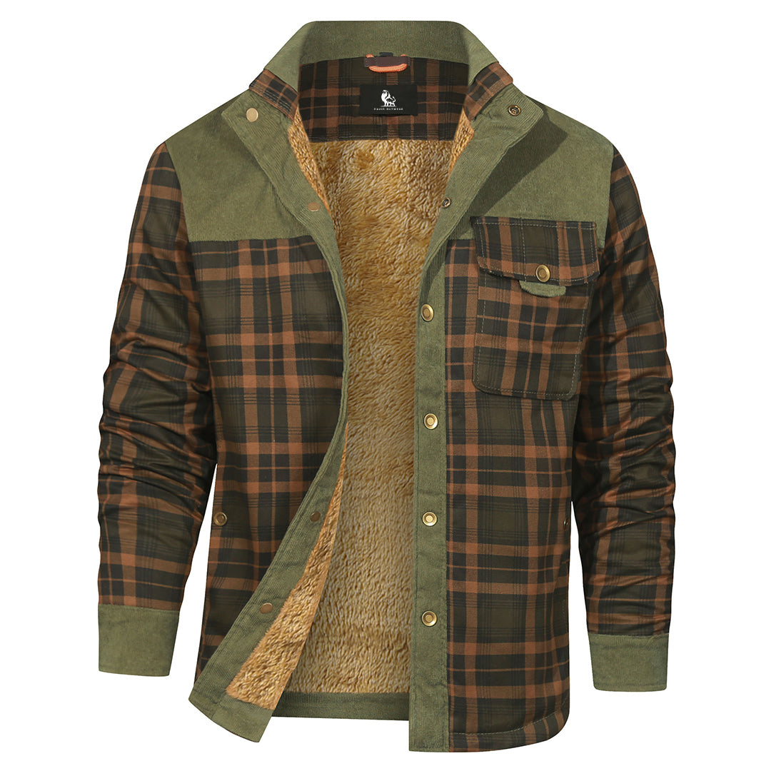 Checkered Overshirt for Men – Button-Front Cotton Blend Shacket in Forest Green – Casual Layering Piece for Fall & Winter | Thomler