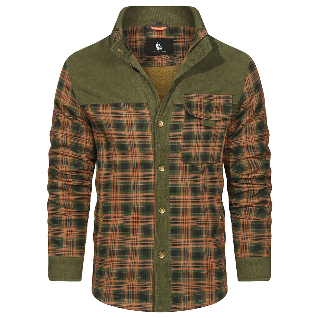 Checkered Flannel Overshirt for Men – Heavyweight Cotton Blend Button-Up Shacket with Chest Pockets – Perfect Layer for Fall, Winter | Thomler