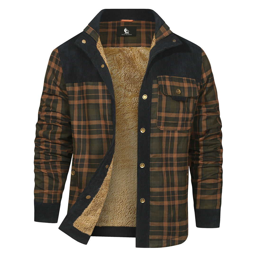 Flannel Overshirt for Men – Heavyweight Cotton-Poly Blend – Checkered Pattern Shacket for Casual Fall & Winter Layering | Thomler
