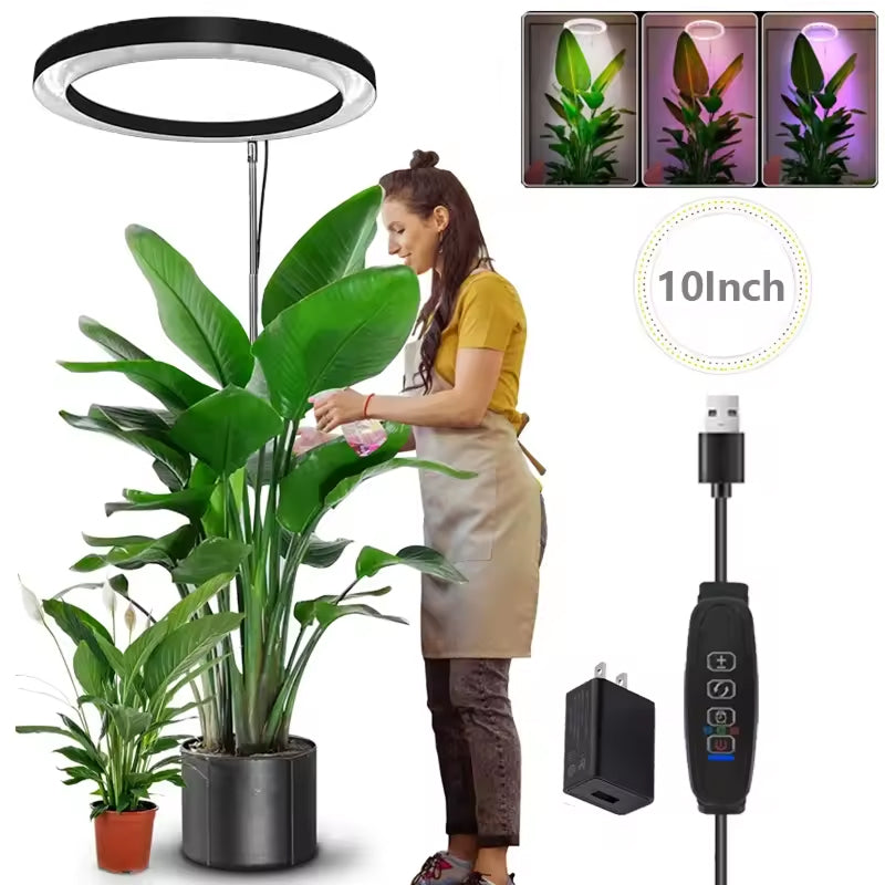 Adjustable Full Spectrum LED Grow Light Stand with Timer & Dimmer – 3 Modes, 10 Brightness Levels, Telescoping 8-65 in Height for Indoor | Thomler