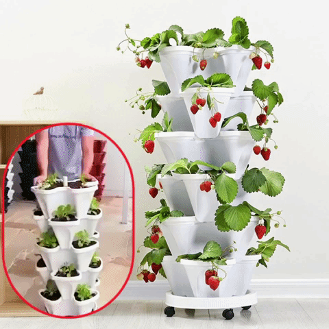 Vertical Stacking Planter Pots Tower for Herbs Strawberries Flowers Self-Watering Space-Saving Garden Container for Balcony Patio Indoor | Thomler