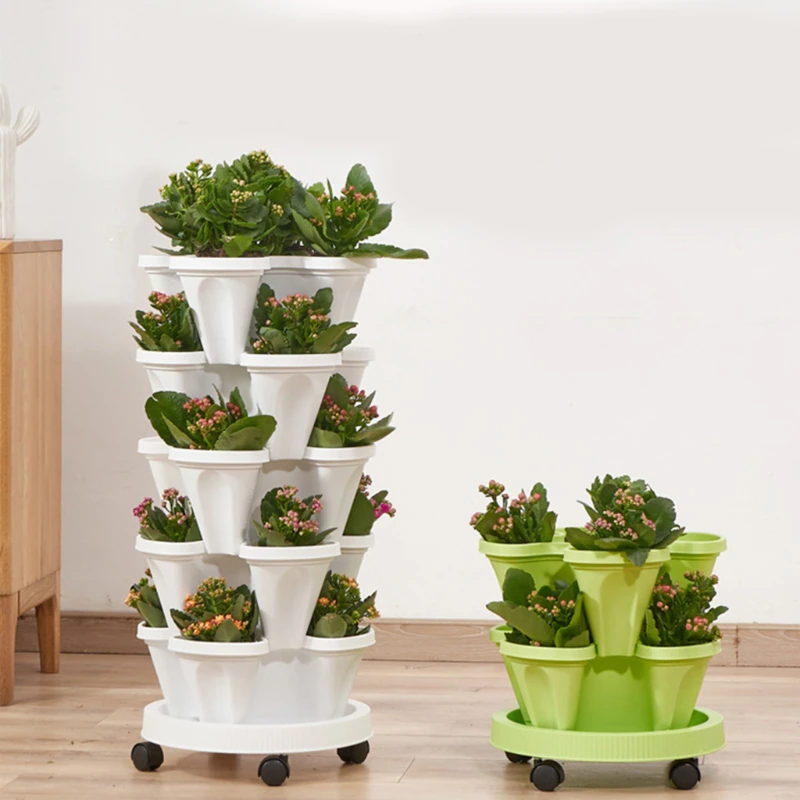 Vertical Stacking Planter Pots Tower for Herbs Strawberries Flowers Self-Watering Space-Saving Garden Container for Balcony Patio Indoor | Thomler