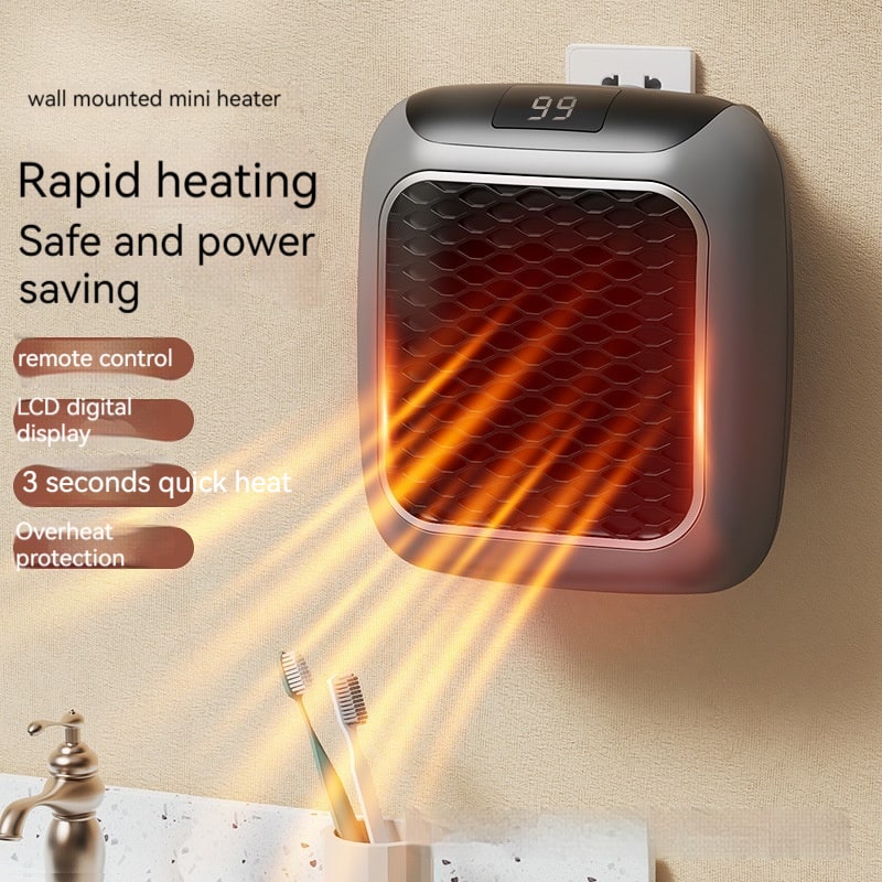 Portable Wall Outlet Space Heater with Digital Thermostat & 3 Fan Speeds – 800W PTC Ceramic Heating for Bedroom Office Bathroom – Quiet | Thomler
