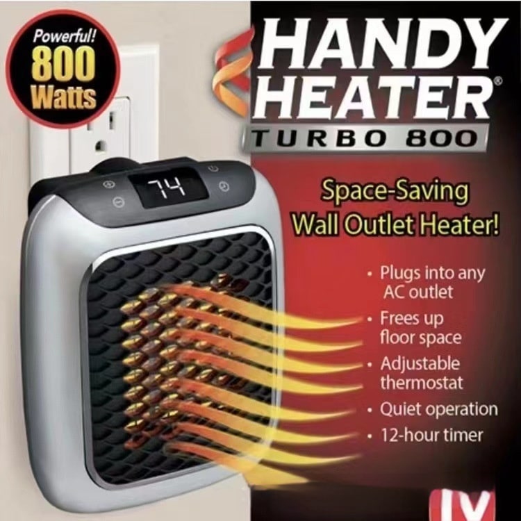 Portable Wall Outlet Space Heater with Digital Thermostat & 3 Fan Speeds – 800W PTC Ceramic Heating for Bedroom Office Bathroom – Quiet | Thomler