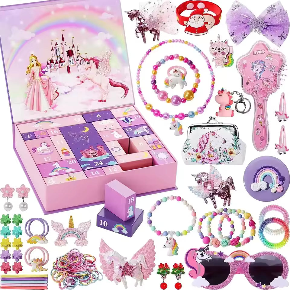 Unicorn Princess Advent Calendar – 24 Hair Accessories & Jewelry Surprises for Girls Ages 3-9 | Thomler
