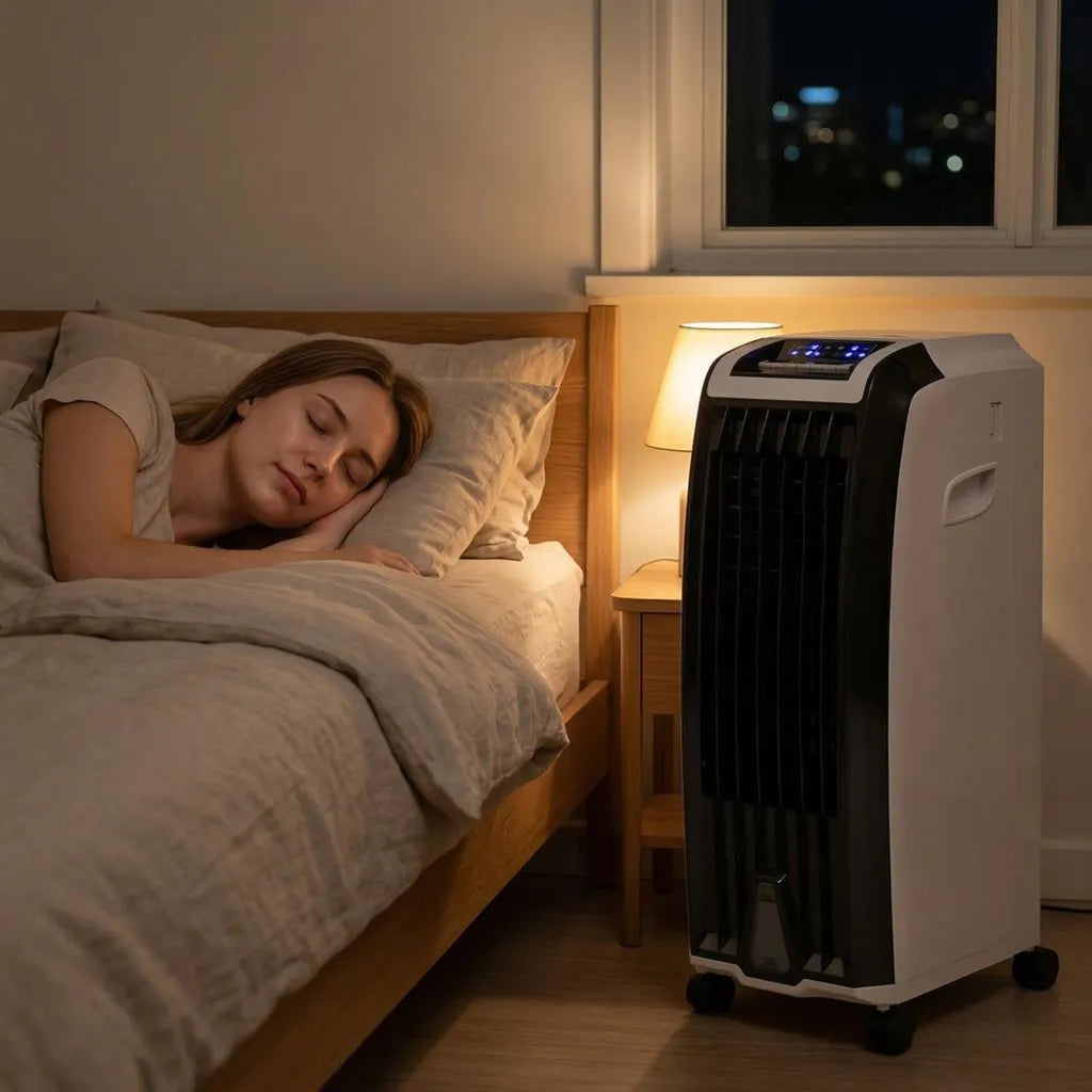 Evaporative Air Cooler with Wheels – Portable Cooling Fan Tower with Water Tank for Bedroom & Home Office | Thomler