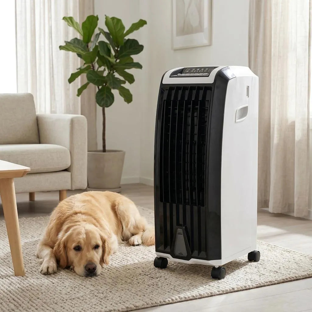 Evaporative Air Cooler with Wheels – Portable Cooling Fan Tower with Water Tank for Bedroom & Home Office | Thomler