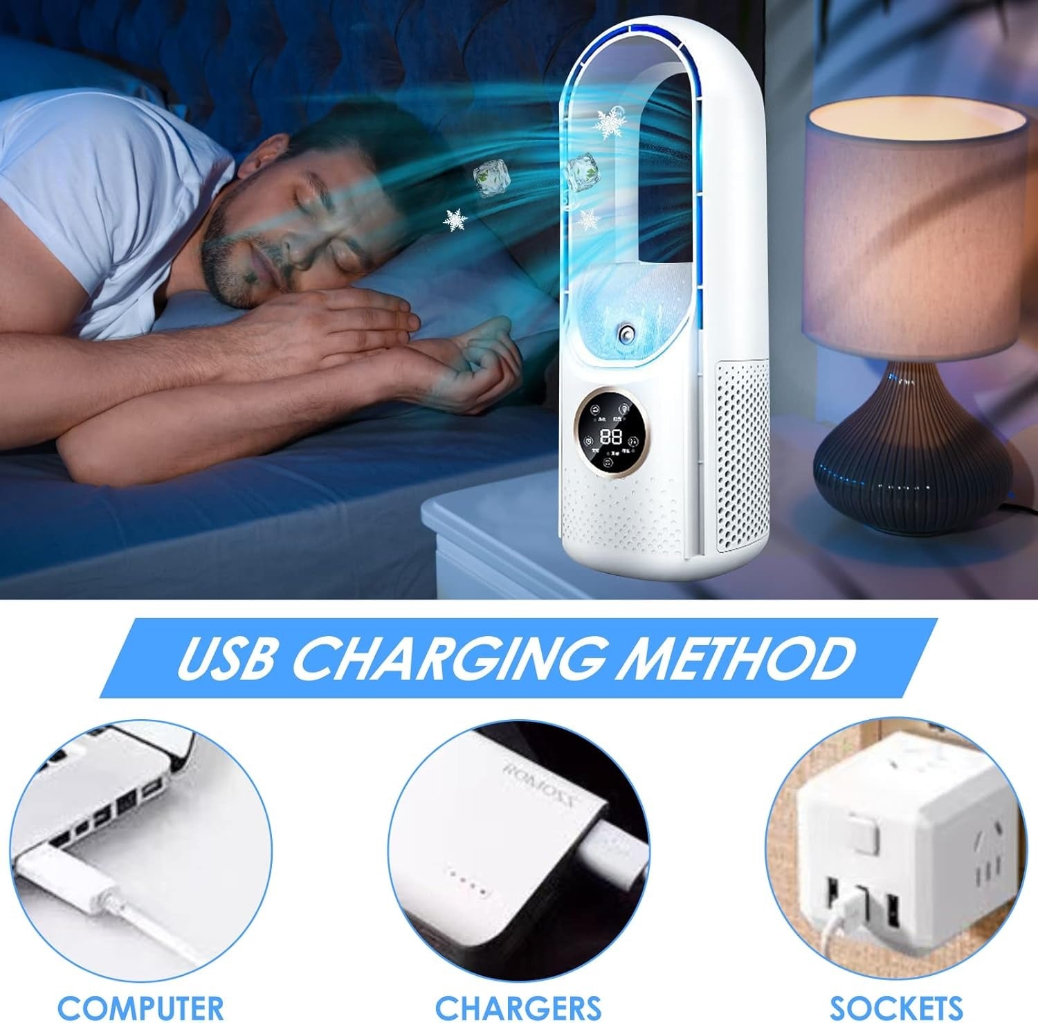 Desktop Personal Evaporative Air Cooler USB-Powered Quiet Misting Fan for Bedroom Office Desk Small Rooms | Thomler