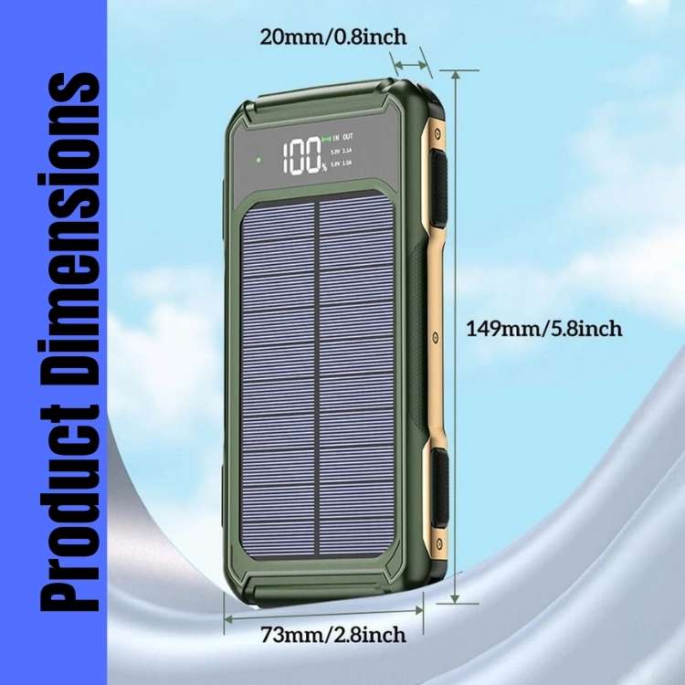 Portable Solar Power Bank 20000mAh with Built-In Cables for iPhone Android Devices USB-C Emergency Backup Battery Charger for Camping | Thomler