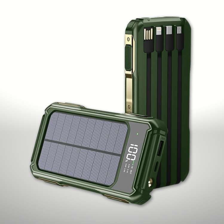 Portable Solar Power Bank 20000mAh with Built-In Cables for iPhone Android Devices USB-C Emergency Backup Battery Charger for Camping | Thomler