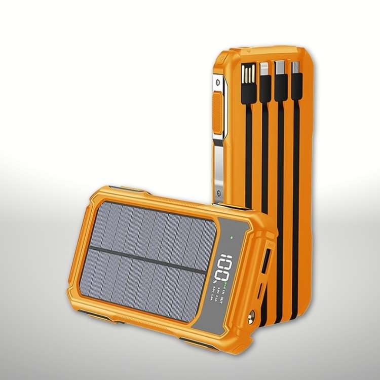 Portable Solar Power Bank 20000mAh with Built-In Cables for iPhone Android Devices USB-C Emergency Backup Battery Charger for Camping | Thomler