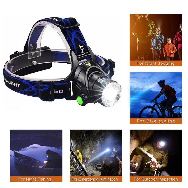 Rechargeable Zoom LED Hands-Free Flashlight for Hiking, Camping & Night Running | Lightweight Headlamp with Adjustable Focus Beam | Thomler