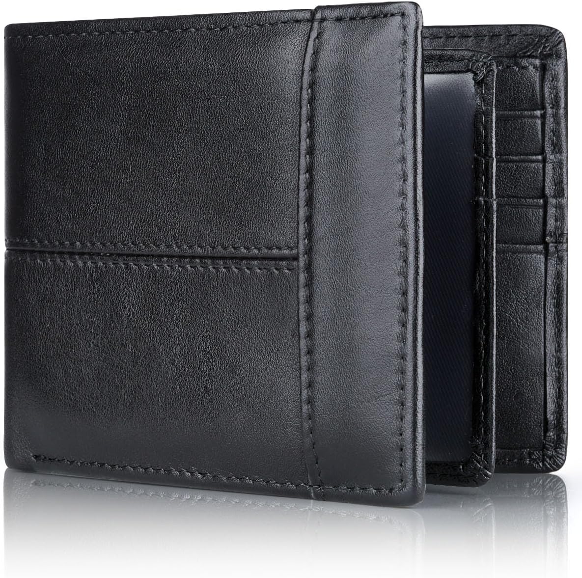 Genuine Leather Bifold Wallet with RFID Protection for Men – 16 Card Slots ID Window Cash Holder Classic Fold Design Slim Everyday Carry Poc | Thomler