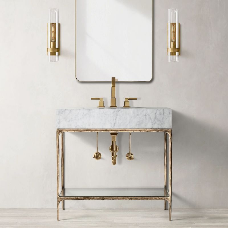 Handblown Glass Wall Sconce with Solid Brass Frame – Elegant Single-Light Fixture for Living Room, Bedroom, Hallway & Entryway Lighting | Thomler