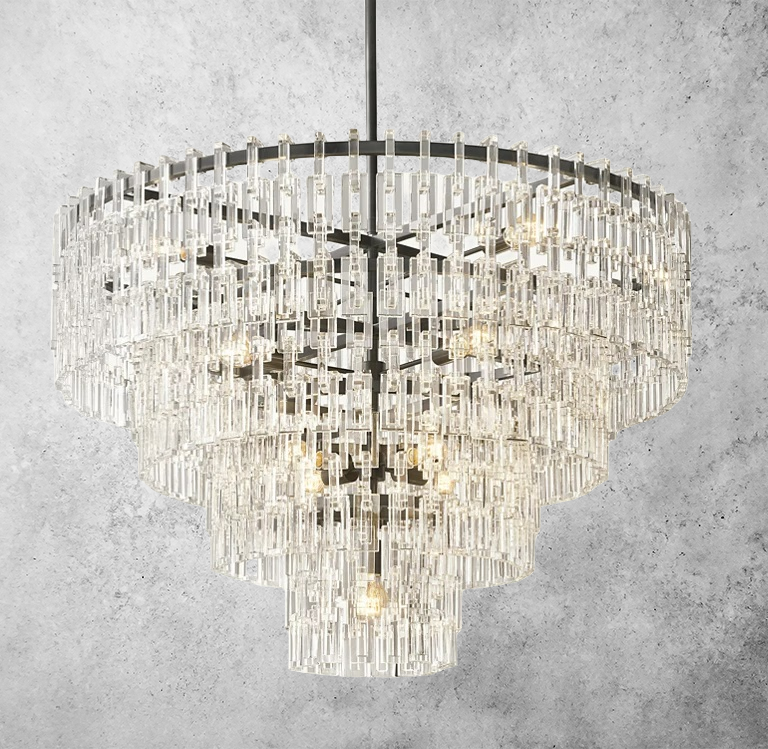 Multi-Tiered Crystal Ring Chandelier with Glass Chain Links for Dining Rooms and Living Rooms 36 48 60 Inch | Thomler