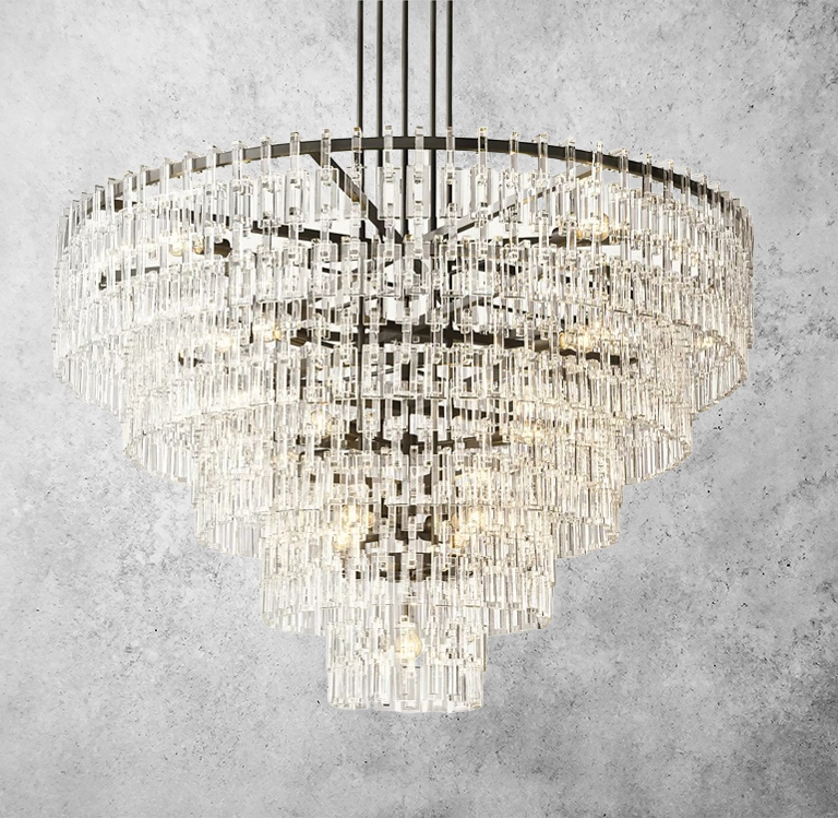 Multi-Tiered Crystal Ring Chandelier with Glass Chain Links for Dining Rooms and Living Rooms 36 48 60 Inch | Thomler