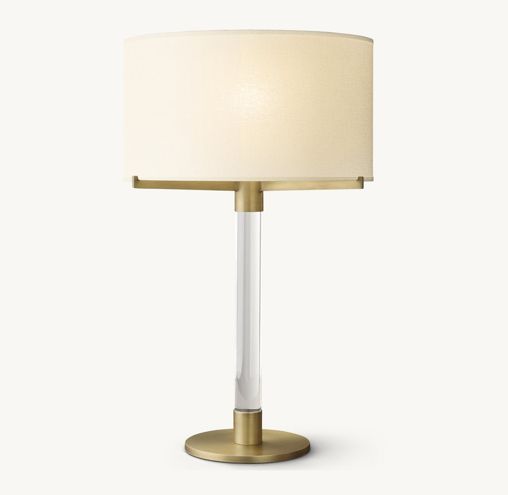 Crystal Column Table Lamp with Drum Shade, Steel Base & Dimmer Switch for Living Room & Bedroom | Thomler