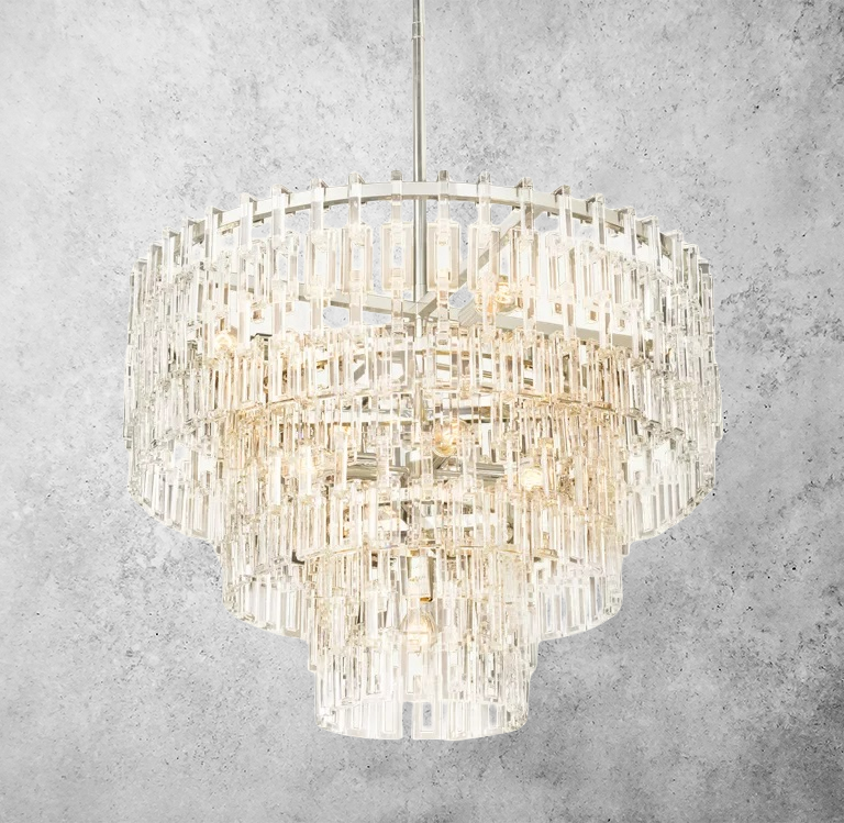 Multi-Tiered Crystal Ring Chandelier with Glass Chain Links for Dining Rooms and Living Rooms 36 48 60 Inch | Thomler