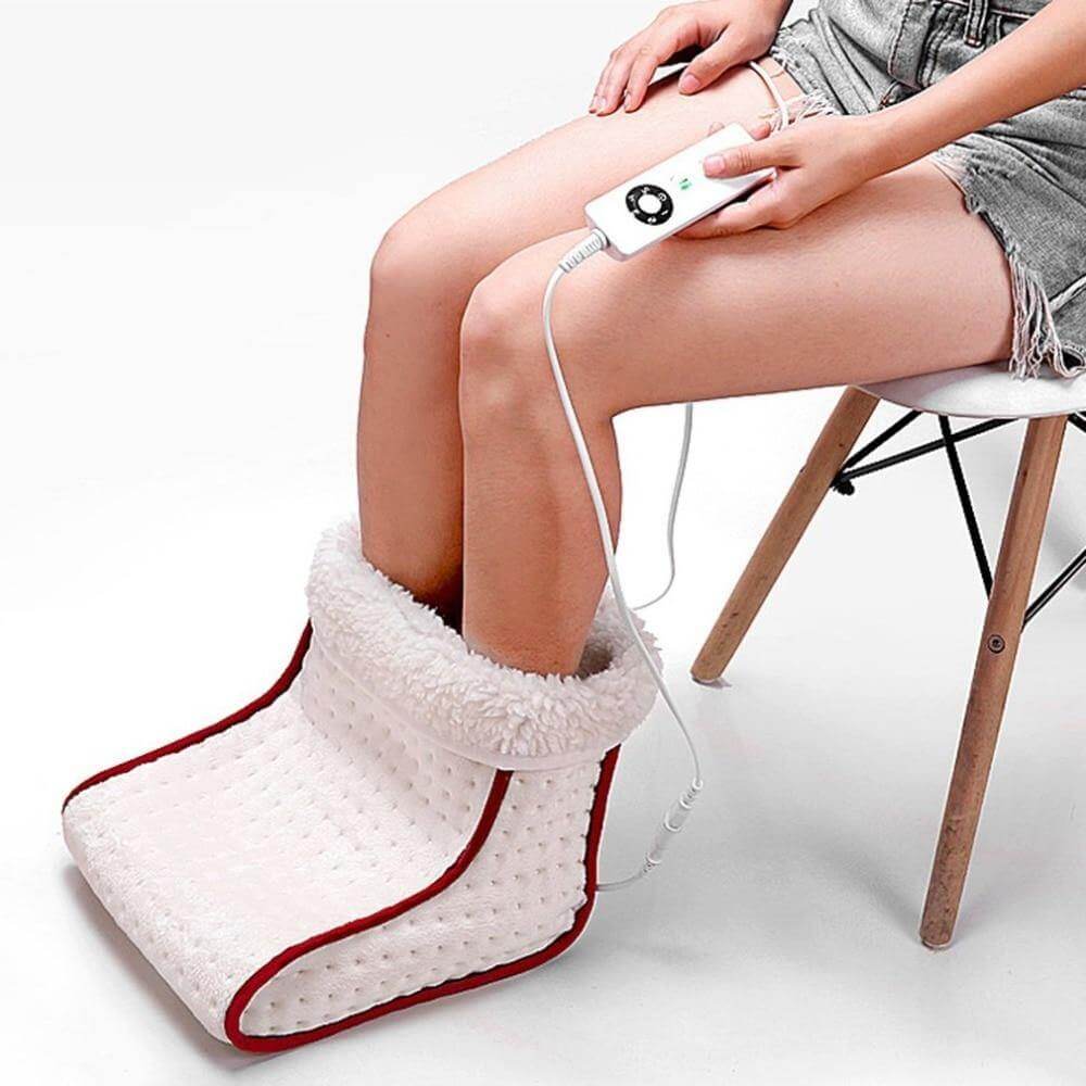 Heated Foot Warmer with Built-In Massage & Remote Control – Plush Electric Foot Heating Pad for Cold Feet, 5 Temperature Settings, Auto | Thomler